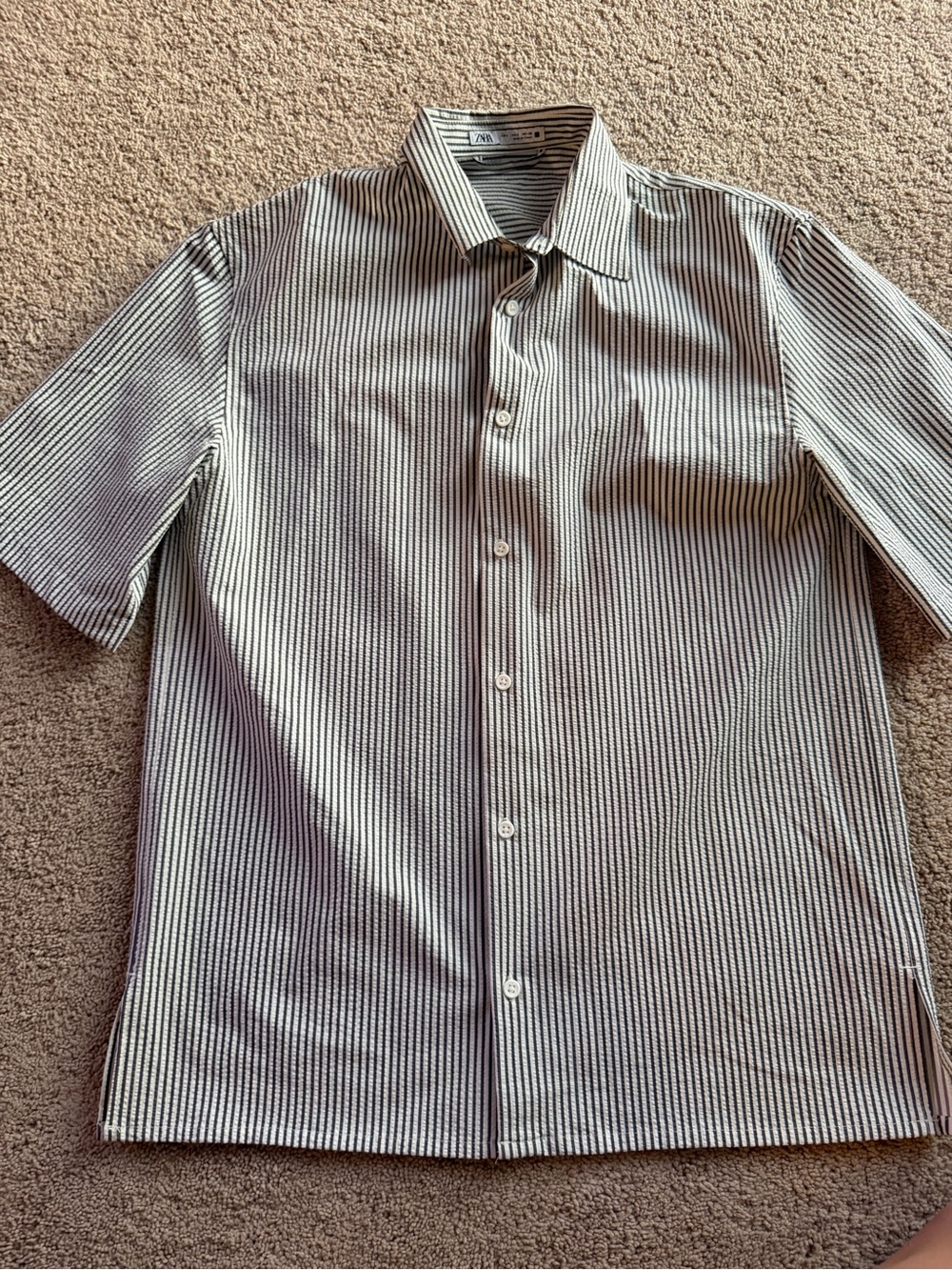Zara Men Short Sleeve Vertical Stripe Shirt - Black & White